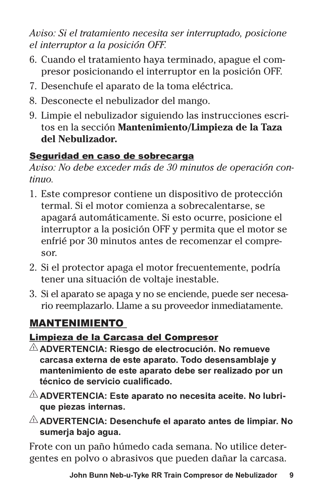 Graham Field JB0112-164 user manual Mantenimiento 