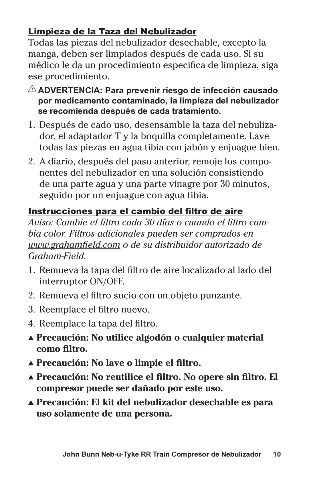 Graham Field JB0112-164 user manual Limpieza de la Taza del Nebulizador 