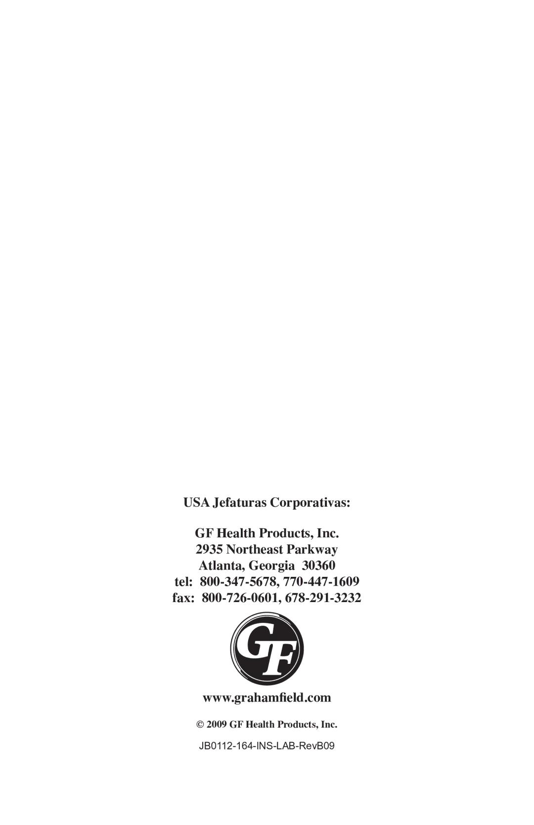 Graham Field user manual JB0112-164-INS-LAB-RevB09 