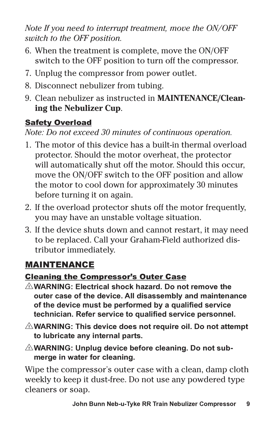 Graham Field JB0112-164 user manual Maintenance 