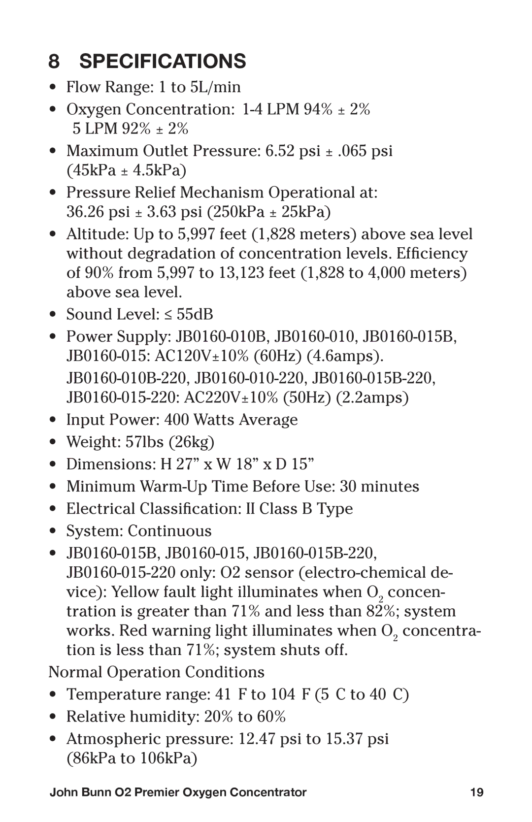 Graham Field JB0160-015B-220, JB0160-015-220, JB0160-010-220, JB0160-010B-220 user manual Specifications 