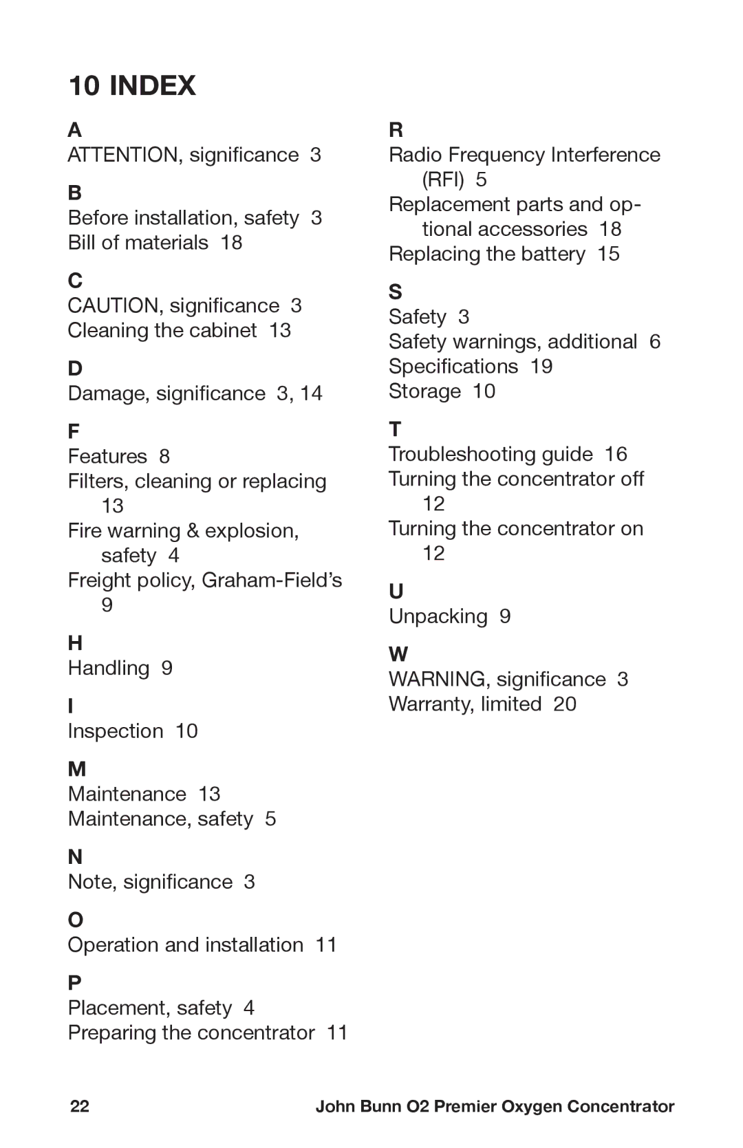 Graham Field JB0160-015B-220, JB0160-015-220, JB0160-010-220, JB0160-010B-220 user manual Index 