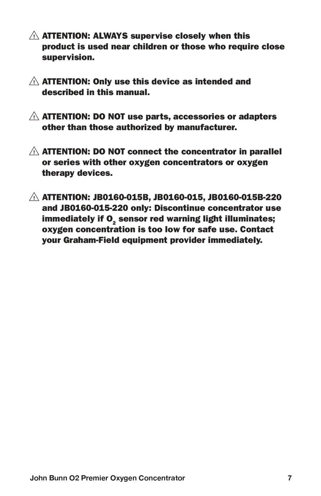 Graham Field JB0160-010B-220, JB0160-015B-220, JB0160-015-220, JB0160-010-220 John Bunn O2 Premier Oxygen Concentrator 