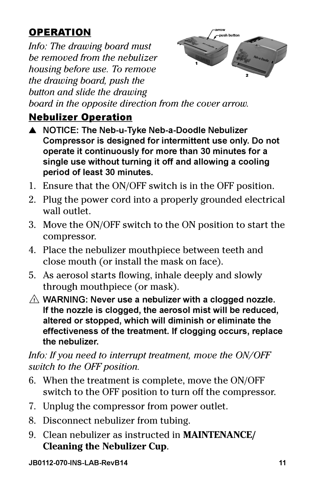 Graham Field JB112-070 user manual Nebulizer Operation 