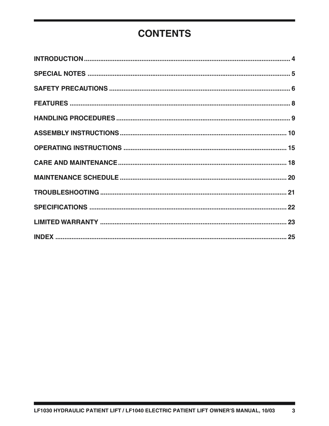 Graham Field LF1040, LF1030 owner manual Contents 