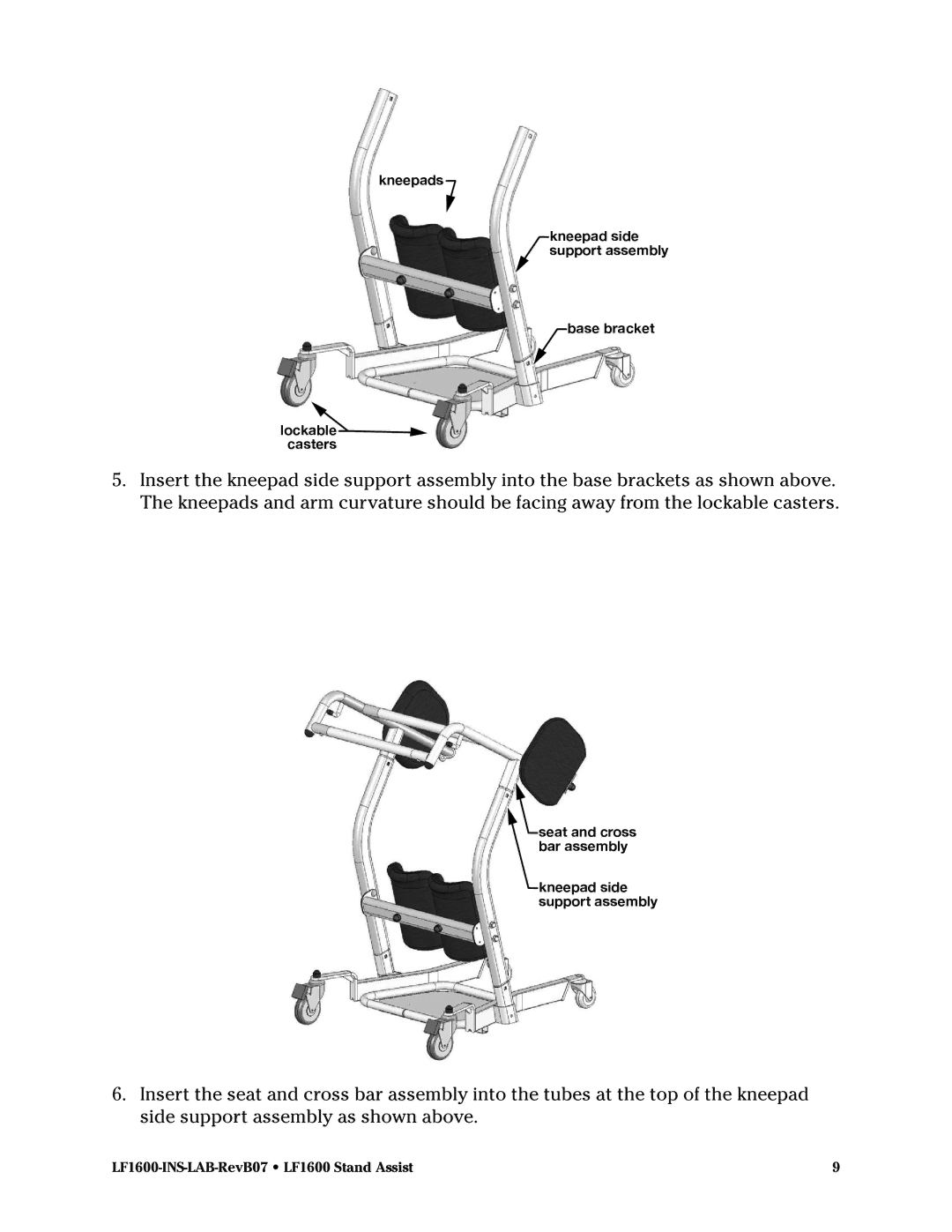 Graham Field LF1600 operation manual Seat and cross bar assembly Kneepad side support assembly 