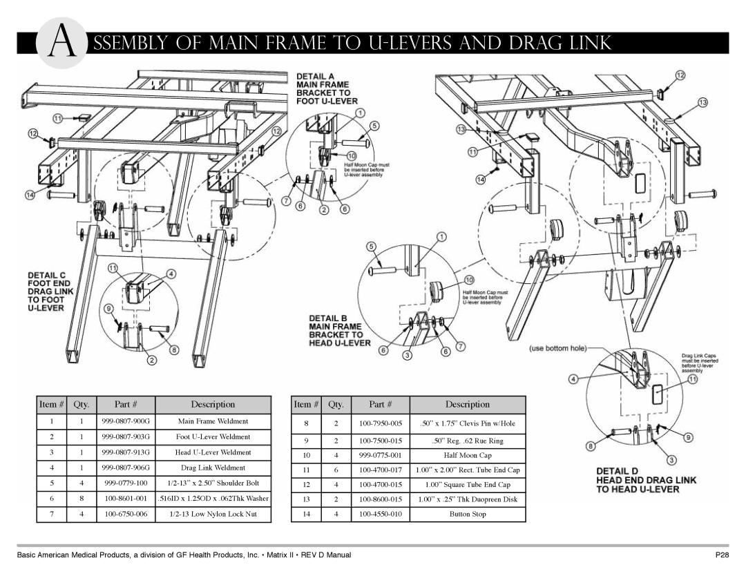 Graham Field MM7074, Mp7114, MM7114, Mp7174, MM7174, Mp707404, Mp701404 manual Ssembly of Main Frame to U-LEVERS and Drag Link 