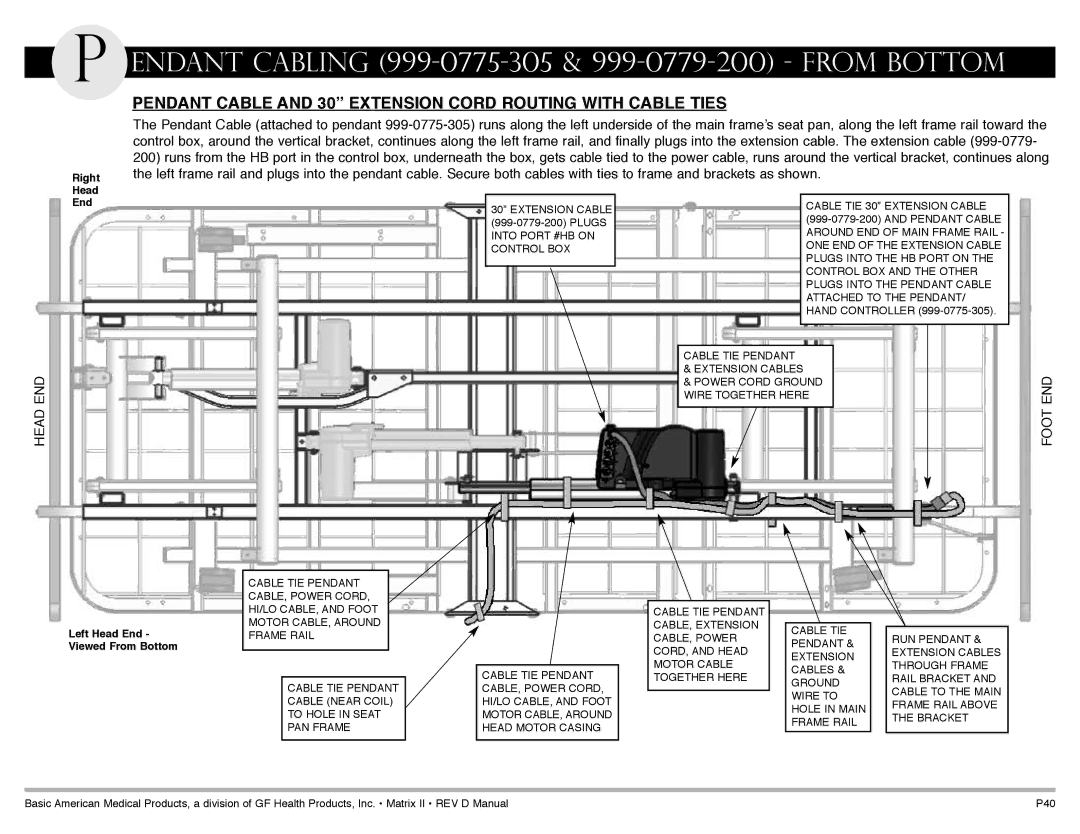 Graham Field MM7074, Mp7114, MM7114, Mp7174, MM7174, Mp707404, Mp7014 Endant Cabling 999-0775-305 & 999-0779-200 from Bottom 