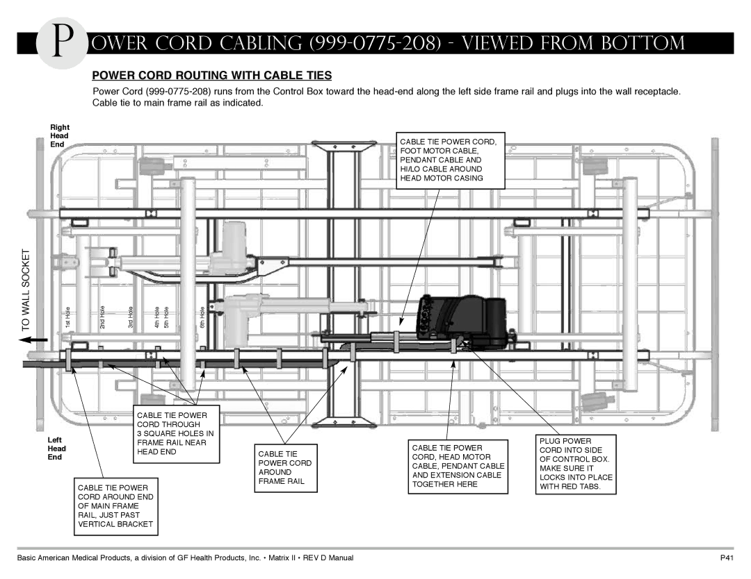 Graham Field Mp717404, Mp7074, Mp7114 Ower Cord Cabling 999-0775-208 Viewed from Bottom, Power cORD ROuTING with cABLE Ties 