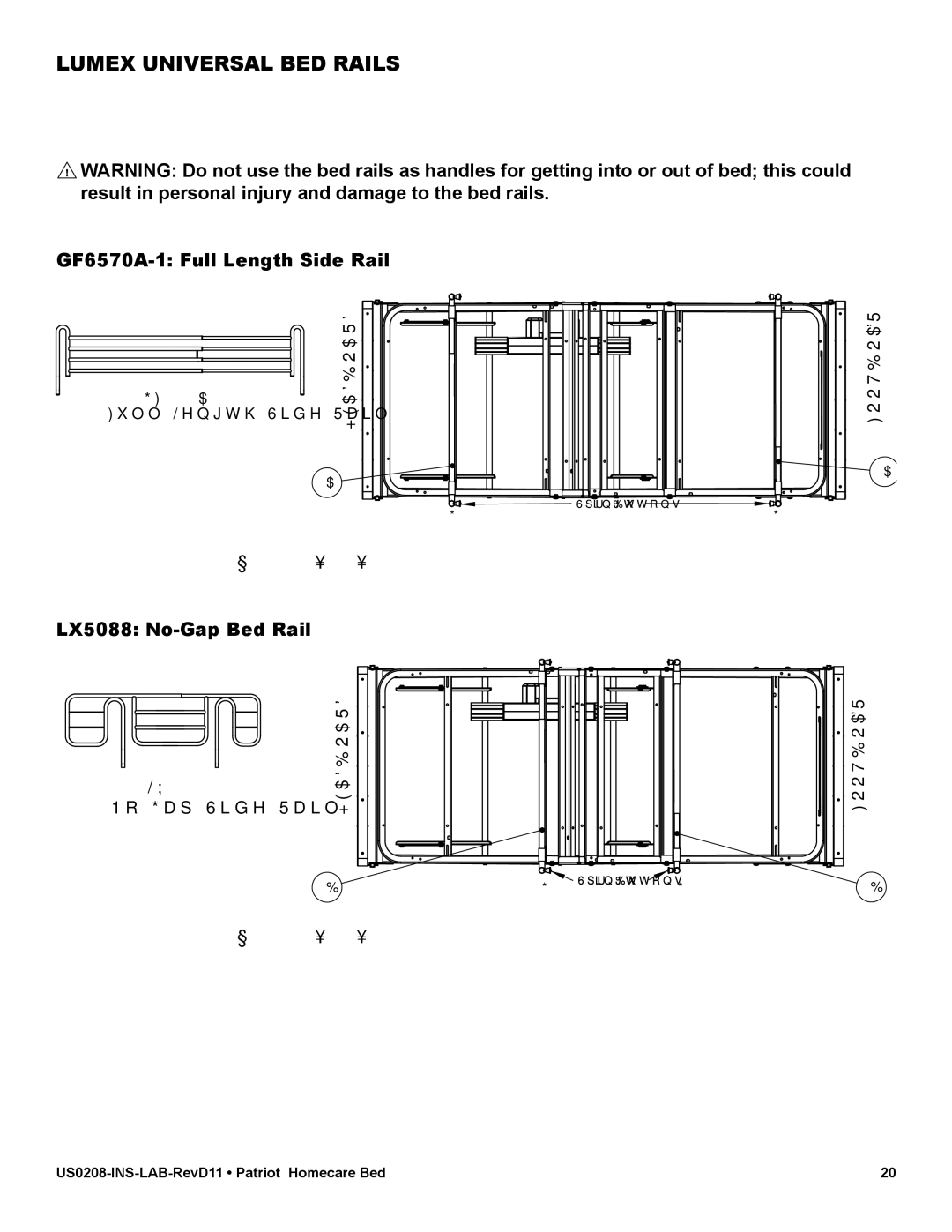 Graham Field US0458, US0208PL user manual Lumex Universal BED Rails, GF6570A-1 Full Length Side Rail, LX5088 No-Gap Bed Rail 