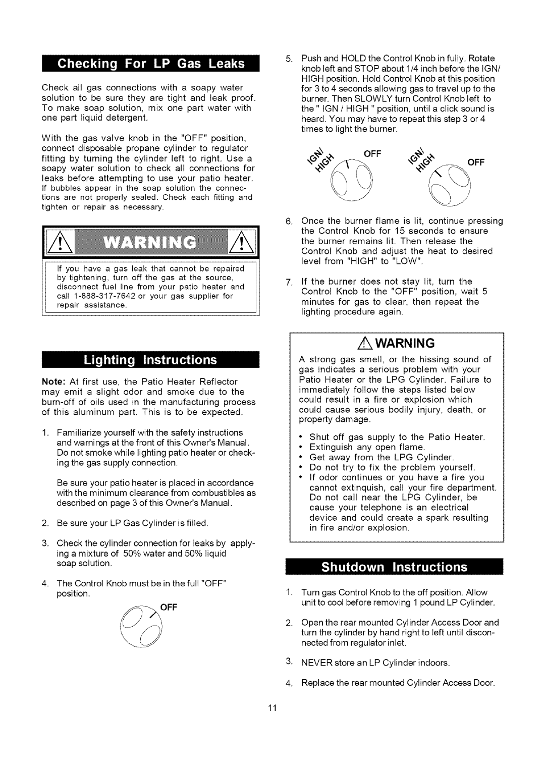 Grand Hall 22899 owner manual Checkall gas connectionswith a soapywater, z WARNING 