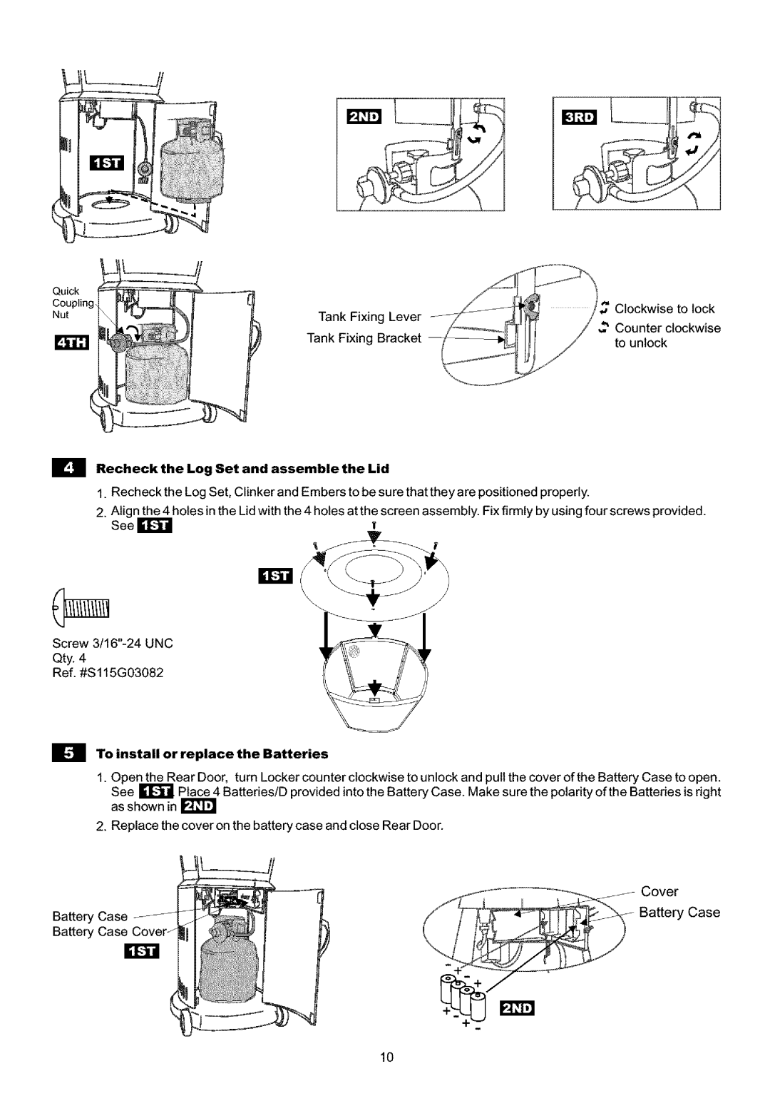 Grand Hall 89795 owner manual El Recheck the Log Set and assemble the Lid, El To install or replace the Batteries 