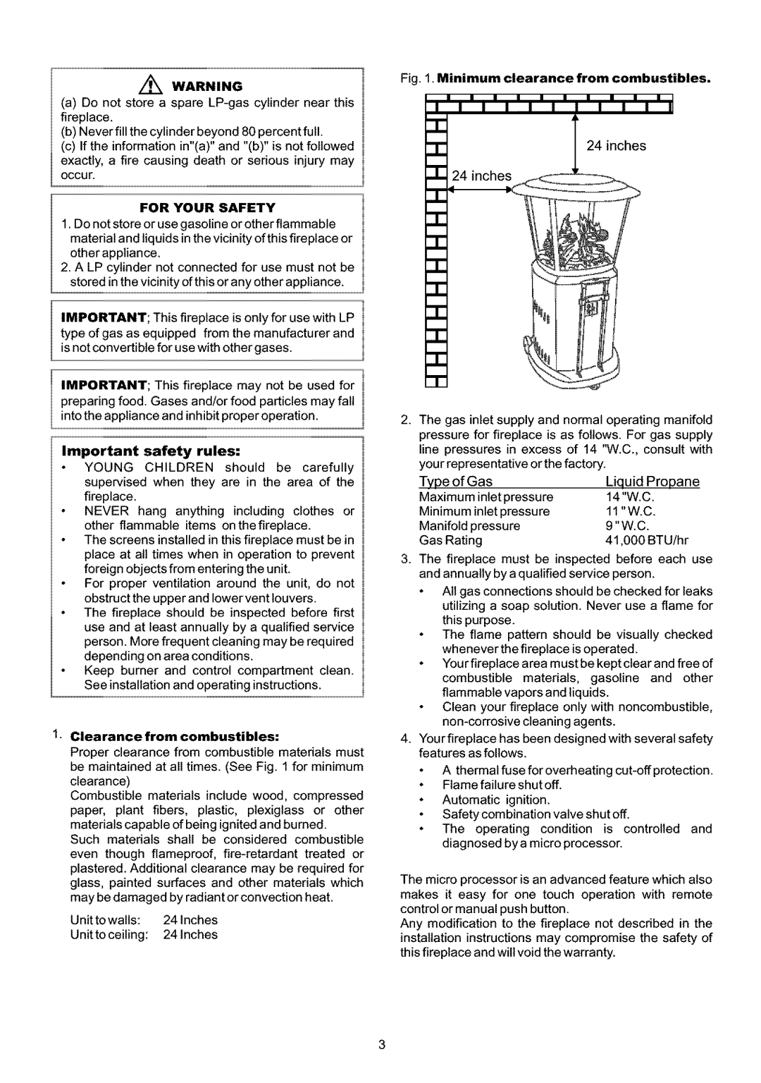 Grand Hall 89795 owner manual Important safety rules, Clearance from combustibles 