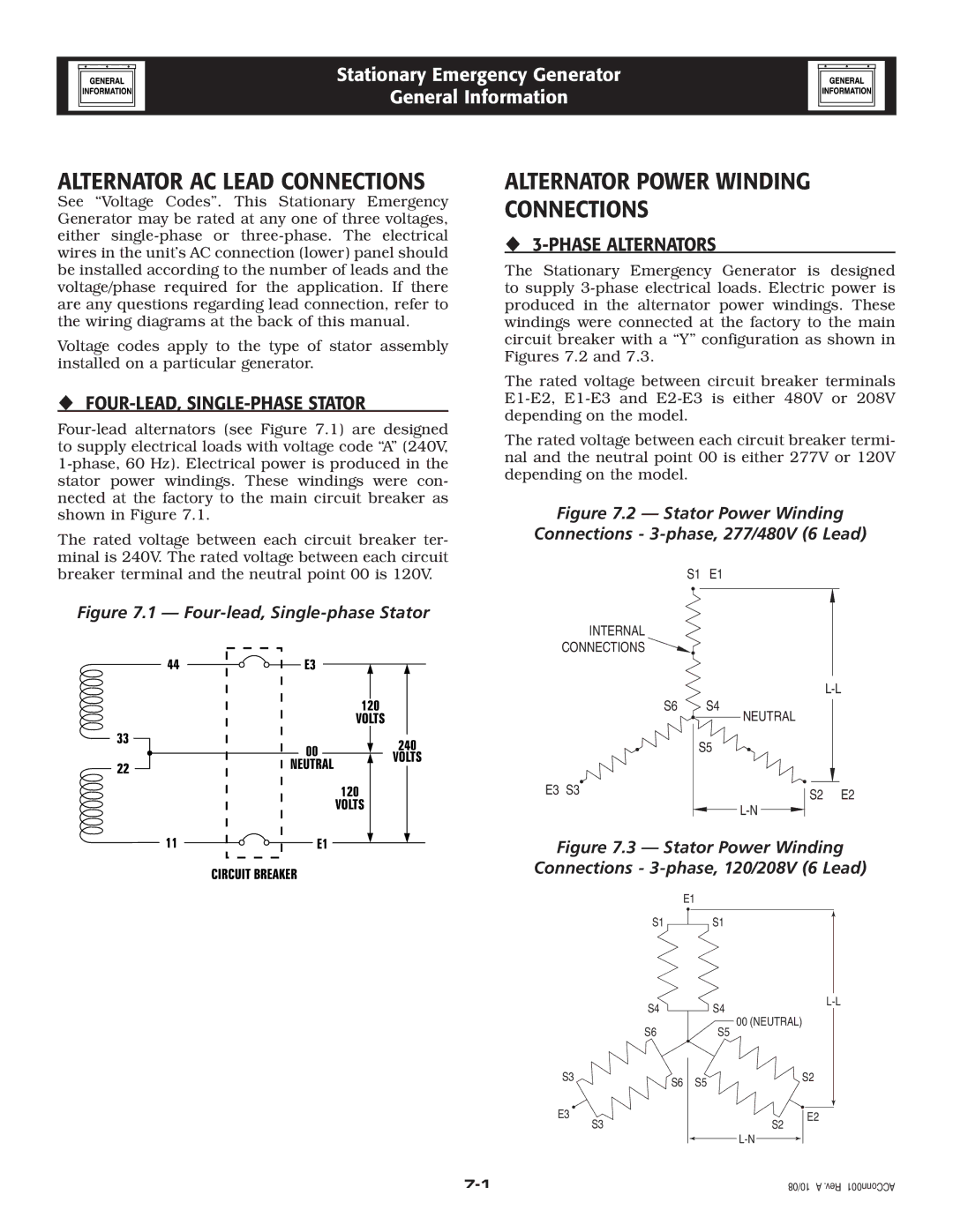 Grandstream Networks 005261-0 Alternator AC Lead Connections, Alternator Power Winding Connections, ‹ 3-PHASE Alternators 