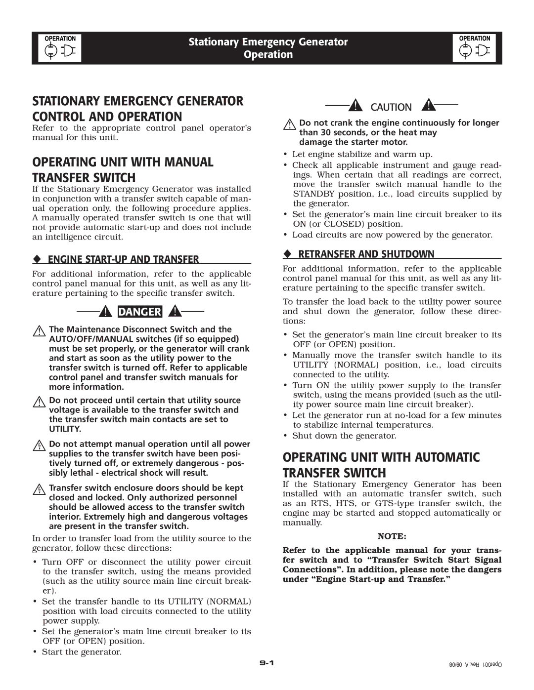 Grandstream Networks 005261-0 owner manual Operating Unit with Manual Transfer Switch, ‹ Engine START-UP and Transfer 