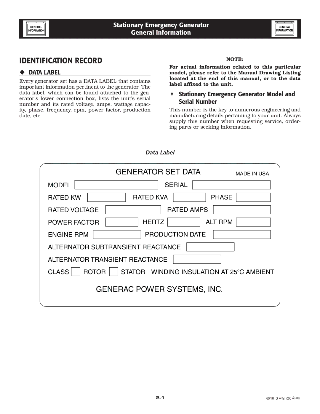 Grandstream Networks 005261-0 owner manual Identification Record, ‹ Data Label 