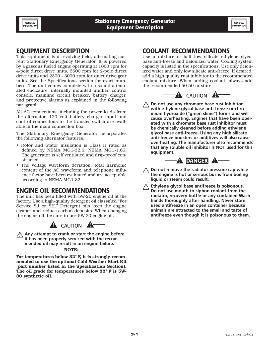Grandstream Networks 005261-0 Equipment Description, Engine Oil Recommendations, Coolant Recommendations, Danger 
