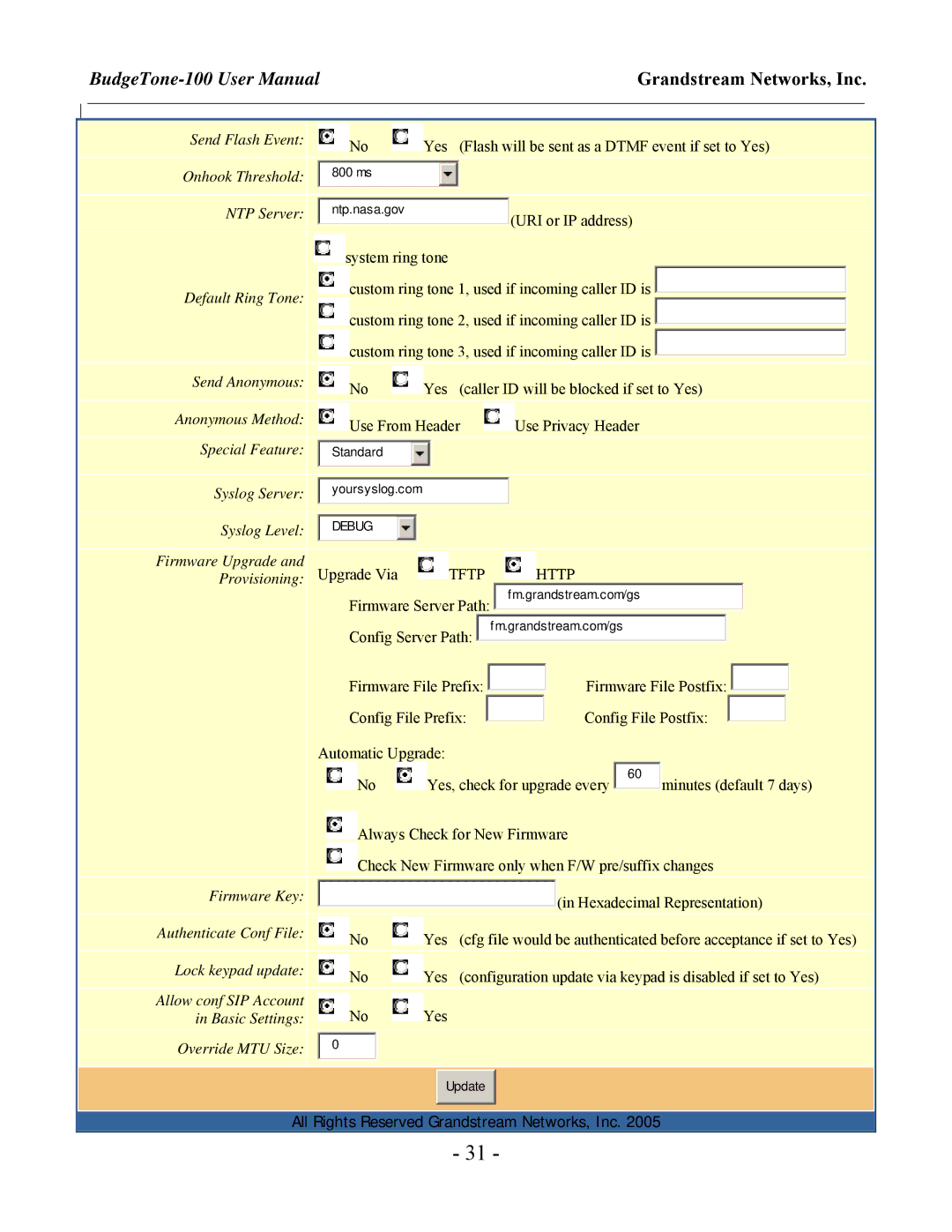 Grandstream Networks 100 Series user manual Special Feature Syslog Server Syslog Level 