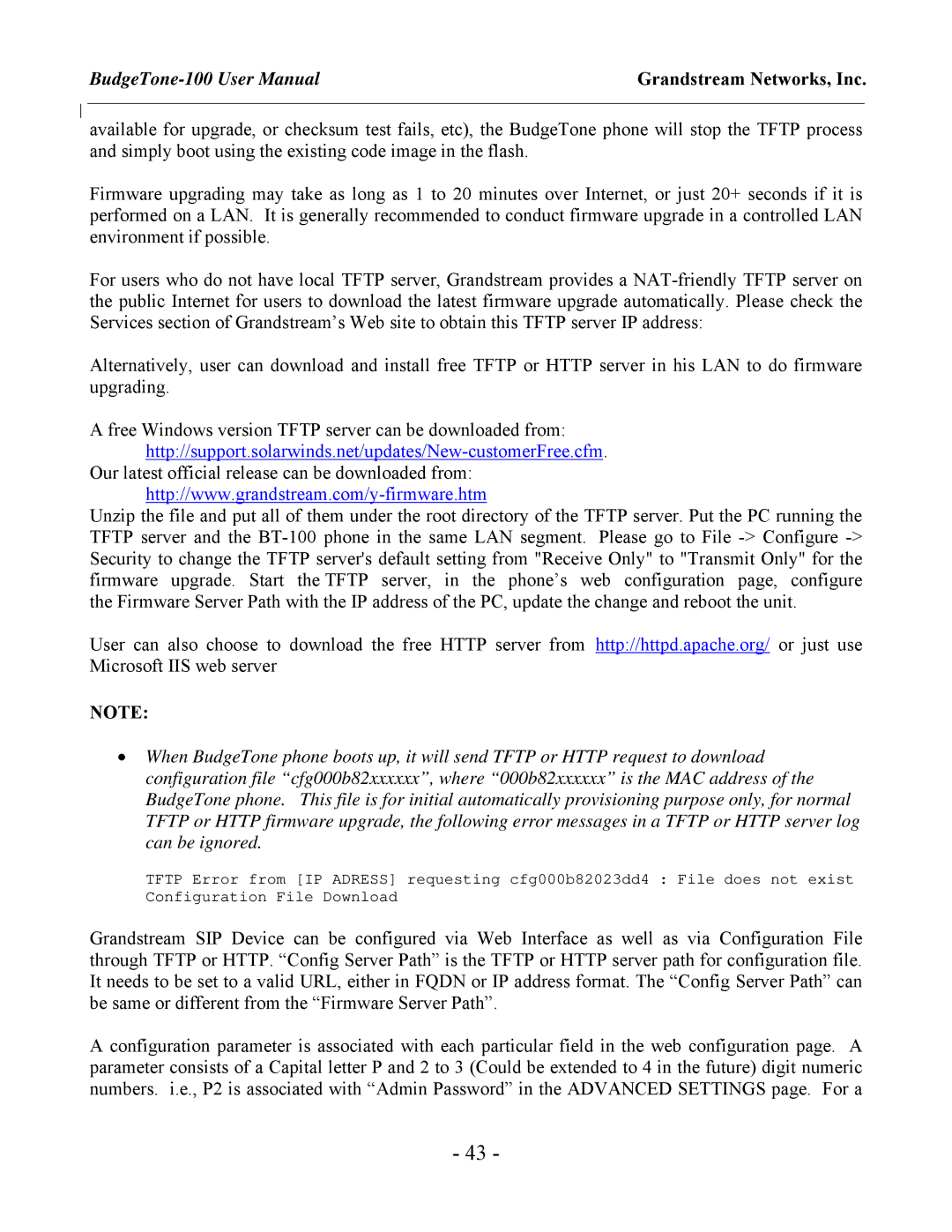 Grandstream Networks 100 Series user manual Http//support.solarwinds.net/updates/New-customerFree.cfm 