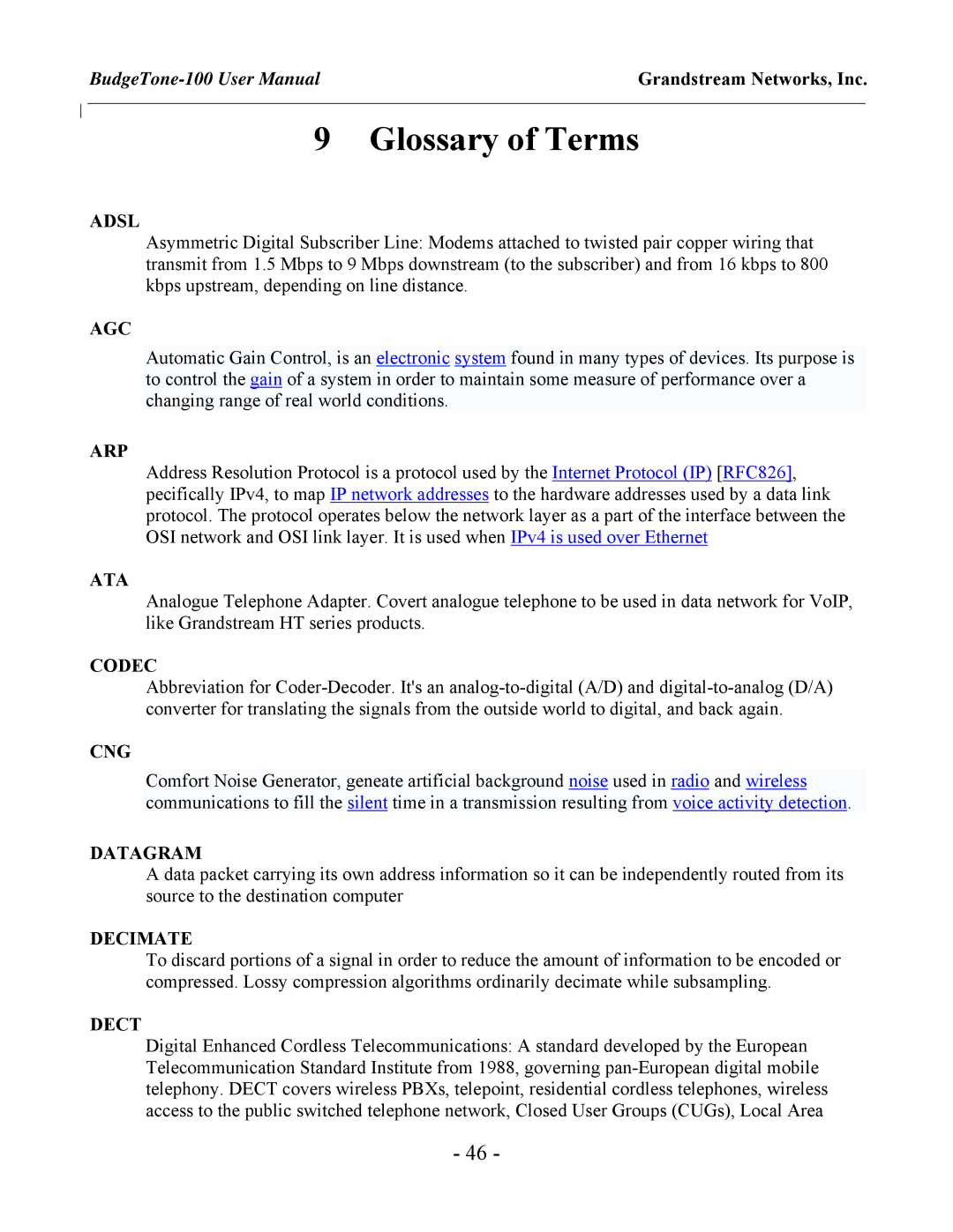 Grandstream Networks 100 Series user manual Glossary of Terms 