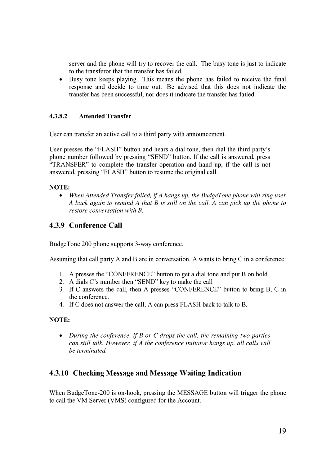 Grandstream Networks 200 Series Conference Call, Checking Message and Message Waiting Indication, Attended Transfer 