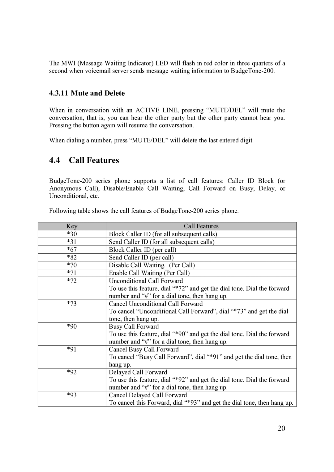 Grandstream Networks 200 Series user manual Call Features, Mute and Delete 