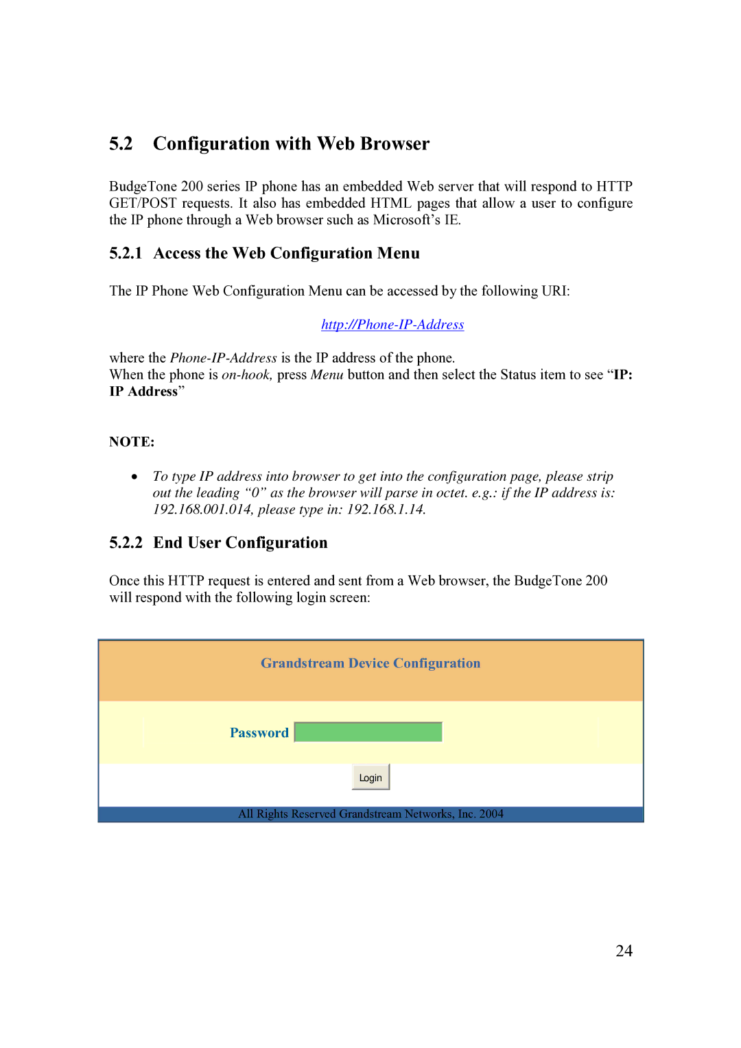 Grandstream Networks 200 Series Configuration with Web Browser, Access the Web Configuration Menu, End User Configuration 