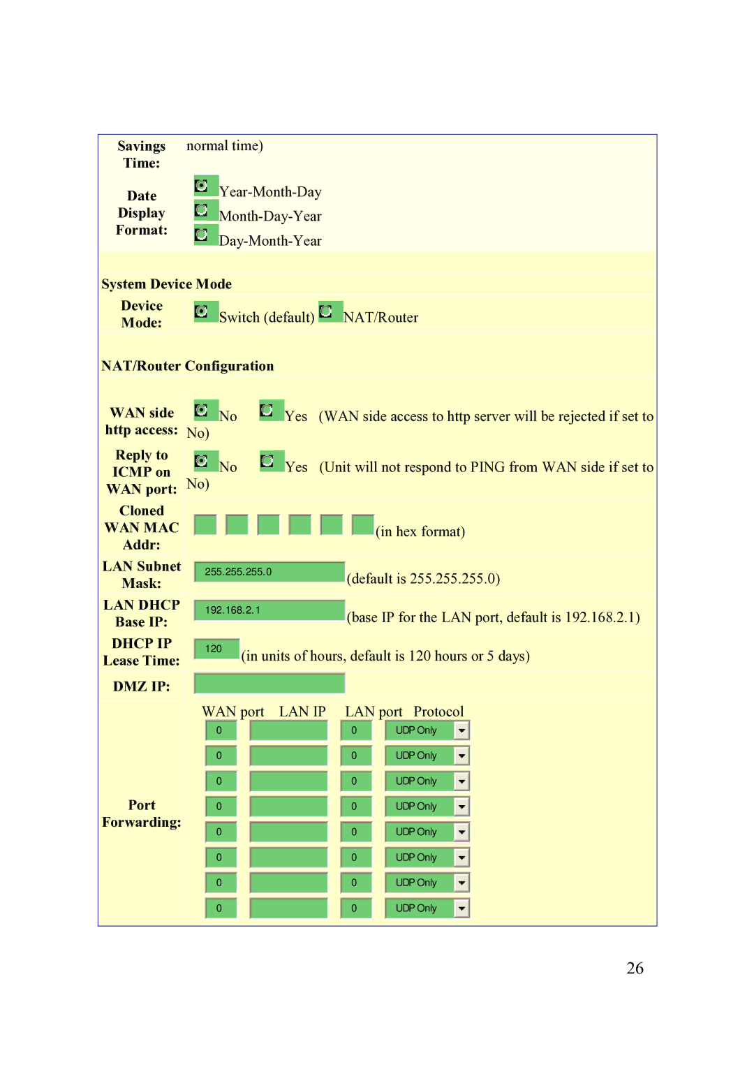 Grandstream Networks 200 Series user manual Wan Mac, LAN Dhcp, Dhcp IP, Dmz Ip 