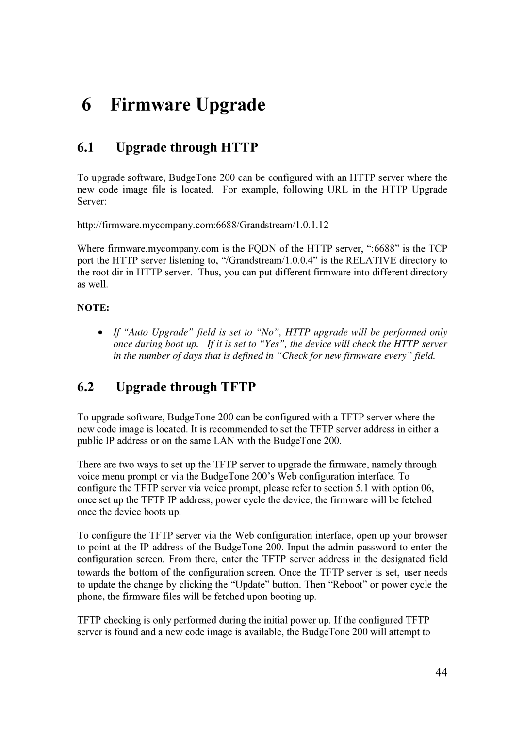 Grandstream Networks 200 Series user manual Firmware Upgrade, Upgrade through Http, Upgrade through Tftp 