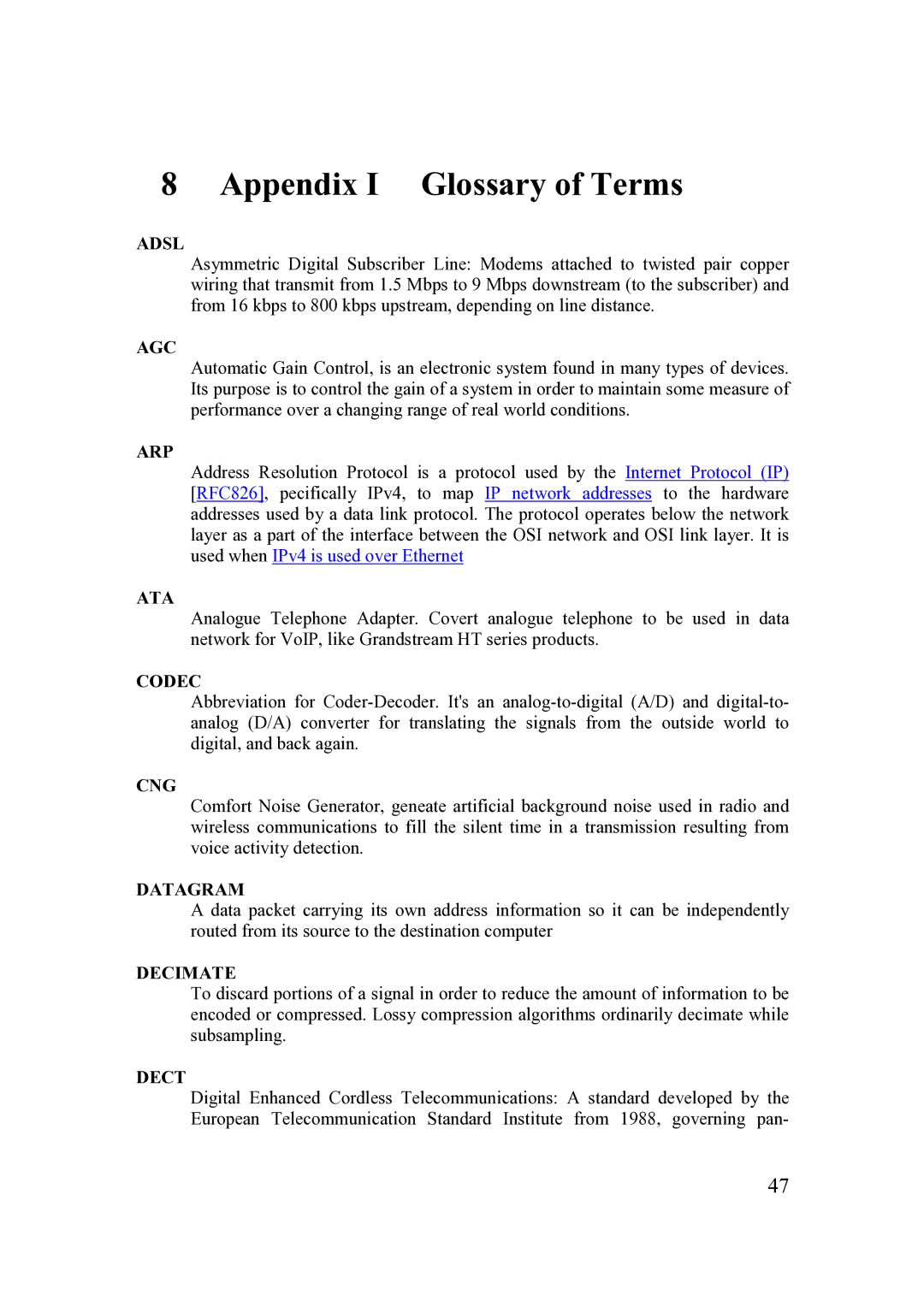 Grandstream Networks 200 Series user manual Appendix I Glossary of Terms 