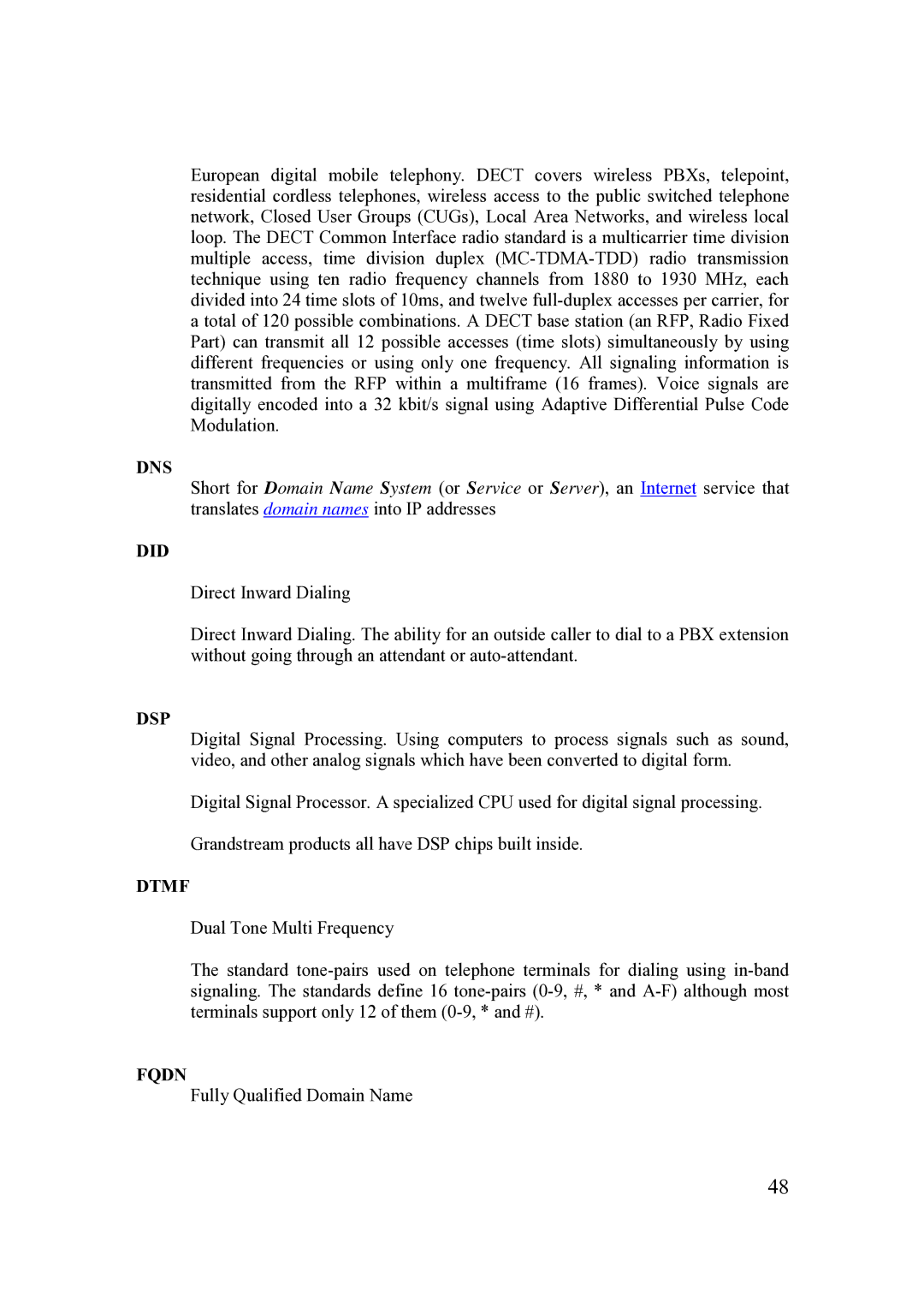 Grandstream Networks 200 Series user manual Dns, Did, Dsp, Fqdn 