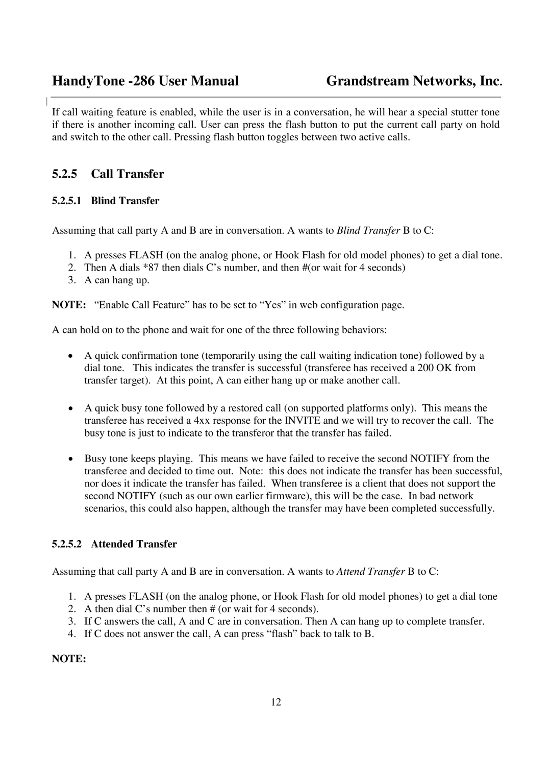 Grandstream Networks 286 user manual Call Transfer, Blind Transfer, Attended Transfer 