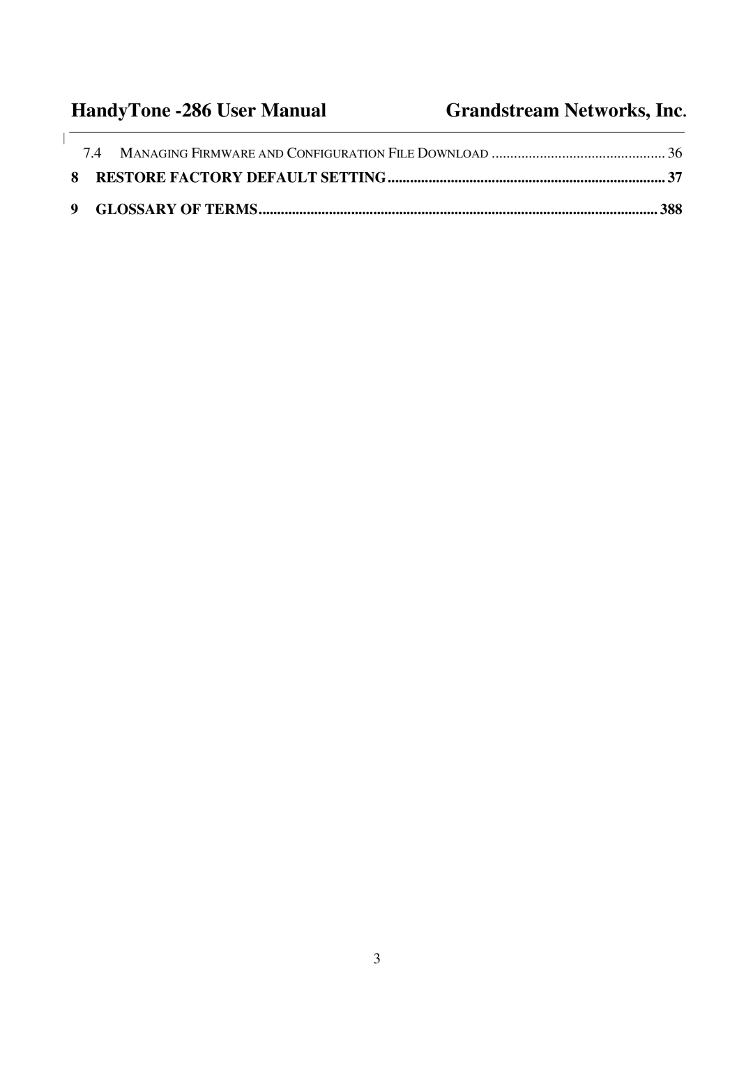 Grandstream Networks 286 user manual Grandstream Networks, Inc, Restore Factory Default Setting, 388 