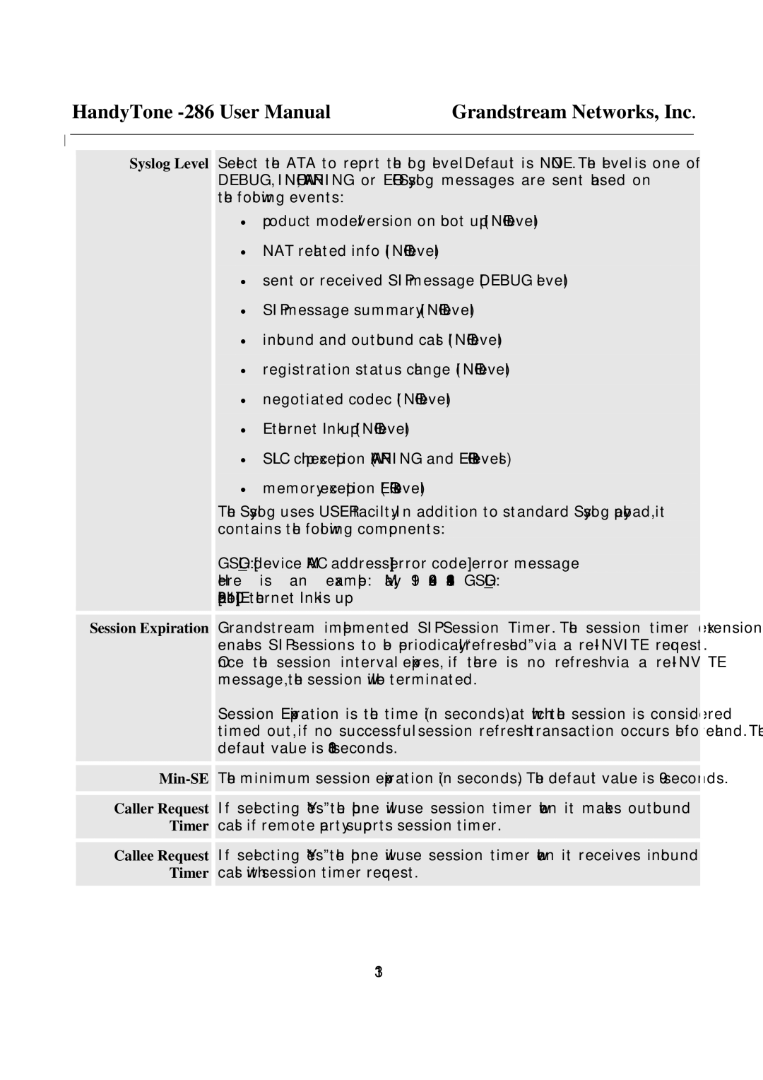 Grandstream Networks 286 user manual Session Expiration, Min-SE, Caller Request, Timer 