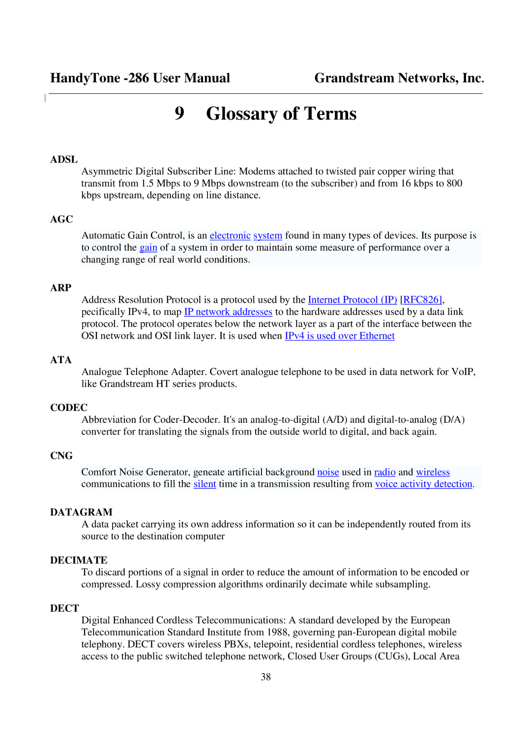 Grandstream Networks 286 user manual Glossary of Terms 