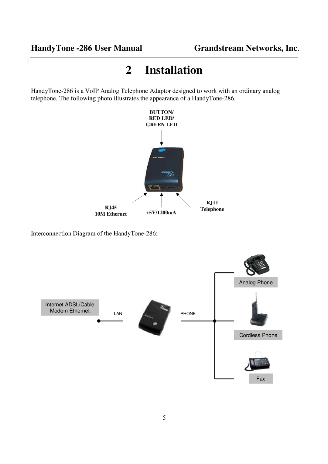 Grandstream Networks 286 user manual Installation 