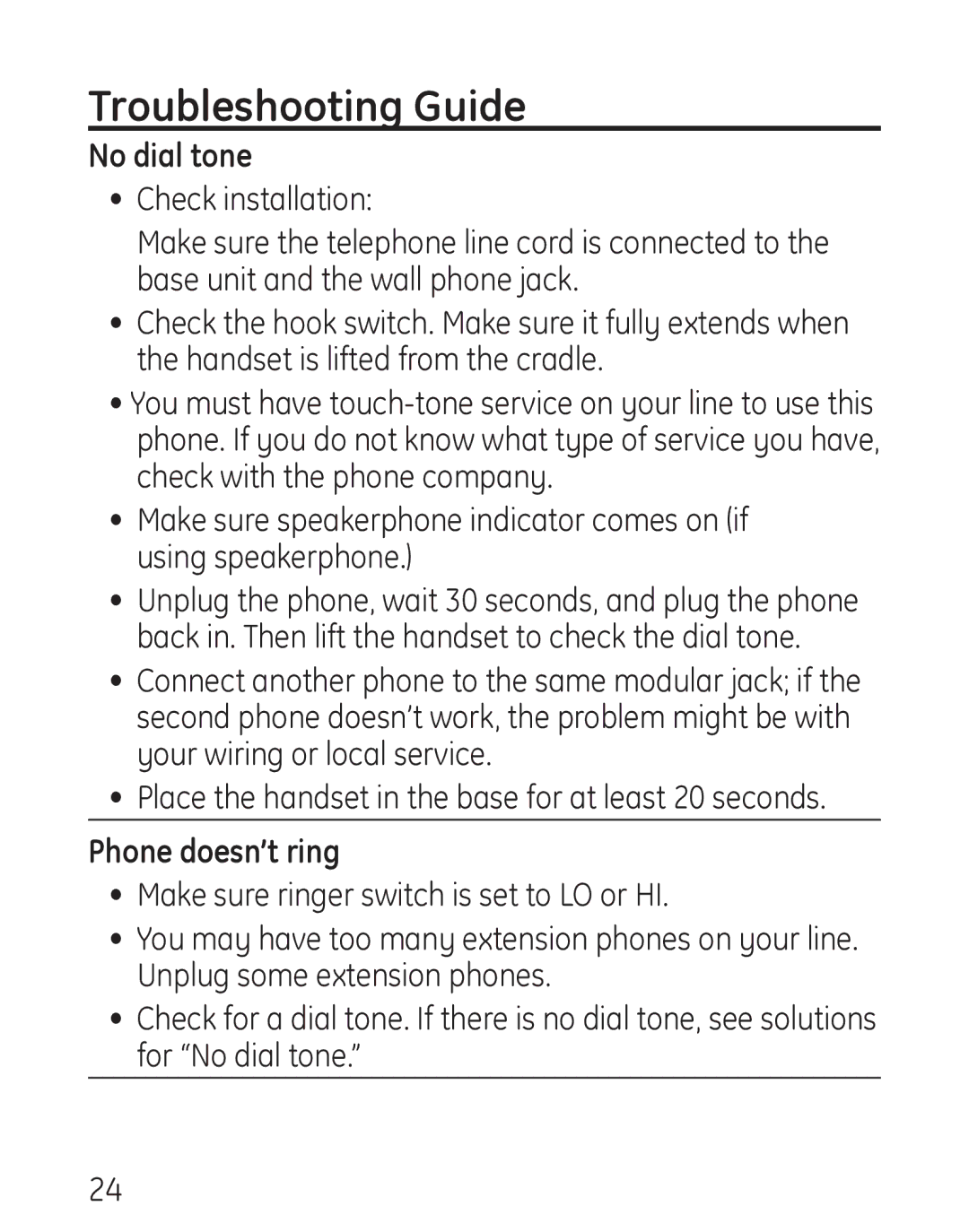 Grandstream Networks 29578 manual Troubleshooting Guide, No dial tone 