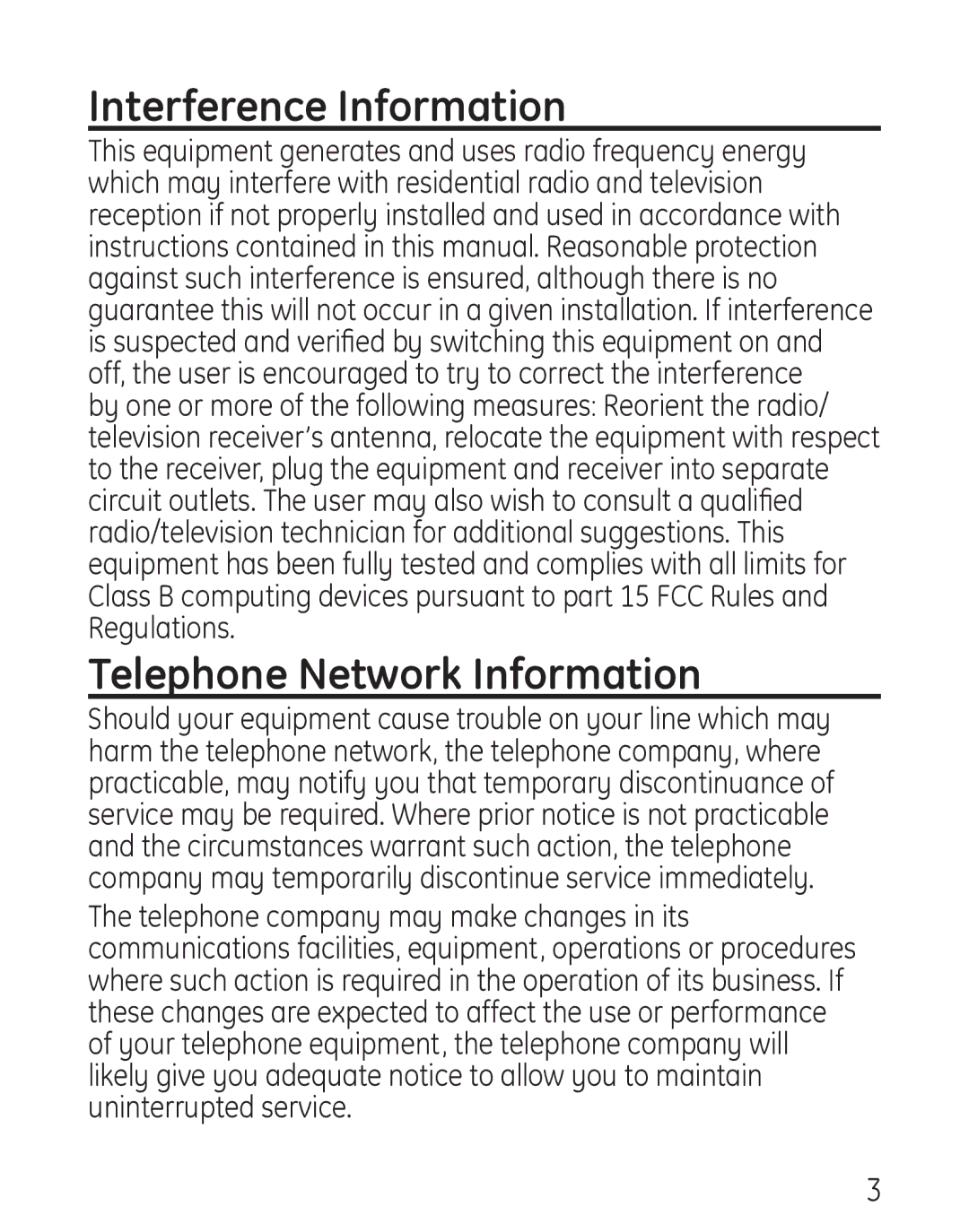 Grandstream Networks 29578 manual Interference Information, Telephone Network Information 