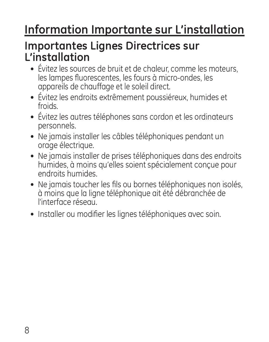 Grandstream Networks 29578 Information Importante sur L’installation, Importantes Lignes Directrices sur L’installation 