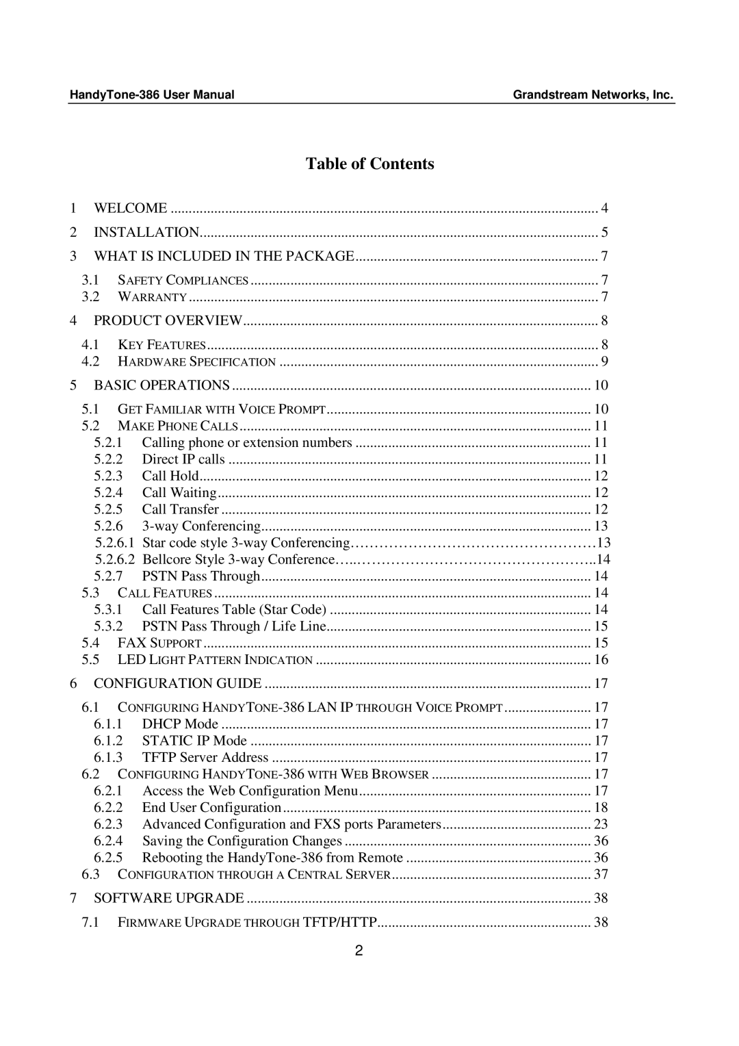 Grandstream Networks 386 user manual Table of Contents 