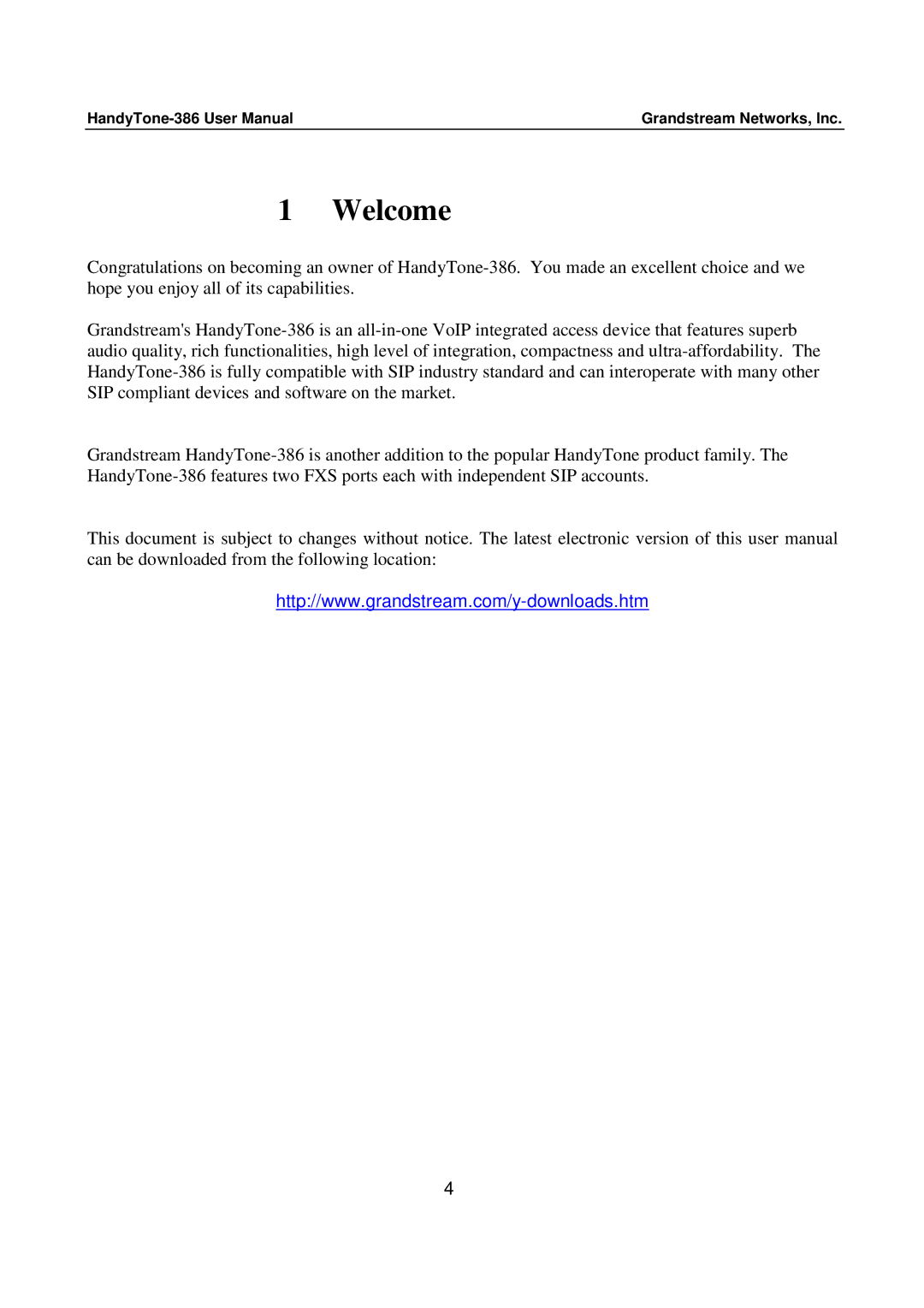 Grandstream Networks 386 user manual Welcome 