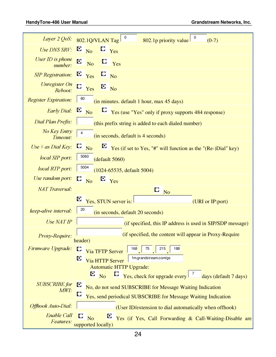 Grandstream Networks 486 user manual Mwi 