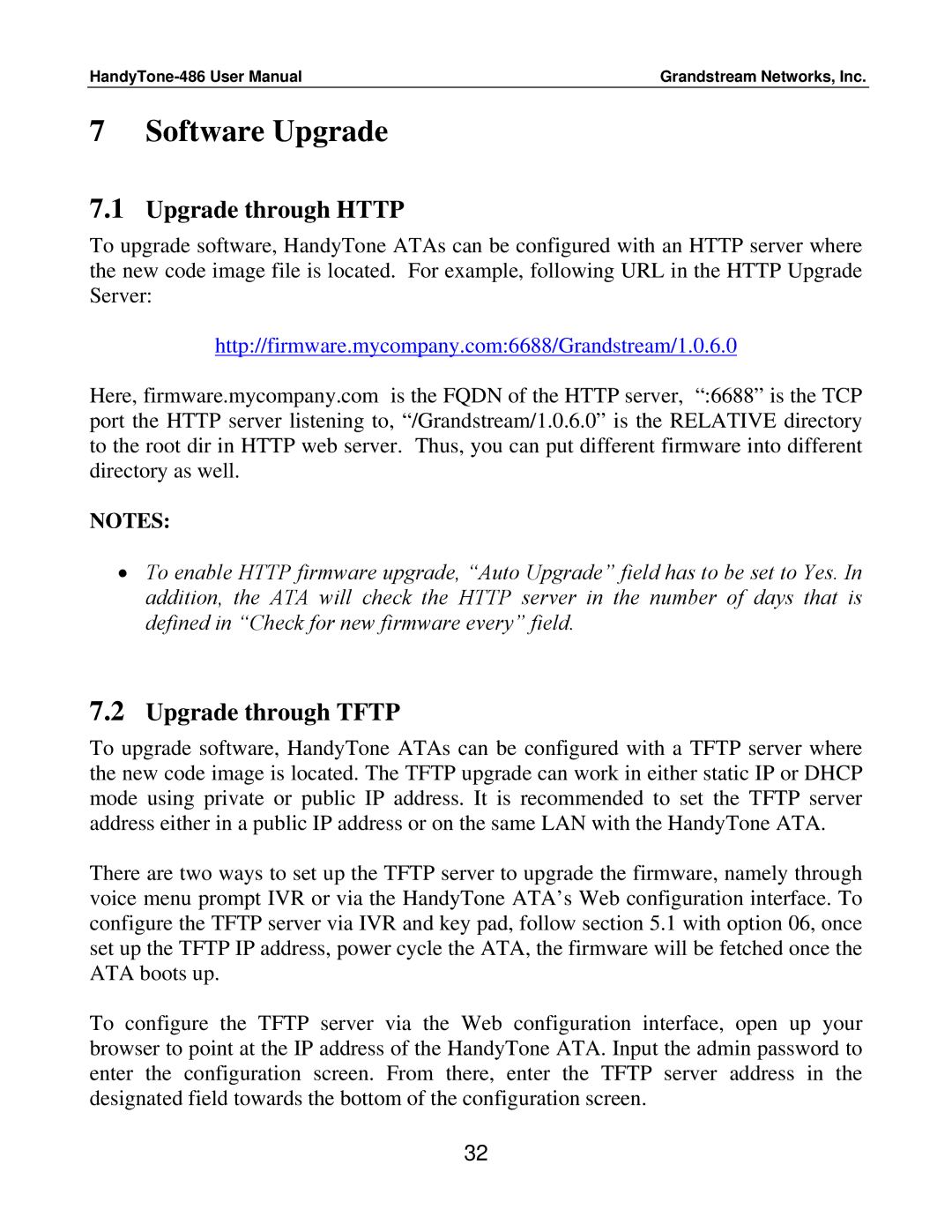 Grandstream Networks 486 user manual Software Upgrade, Upgrade through Http, Upgrade through Tftp 