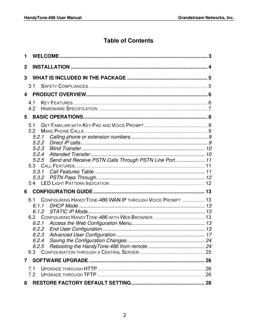 Grandstream Networks 486 user manual Table of Contents 