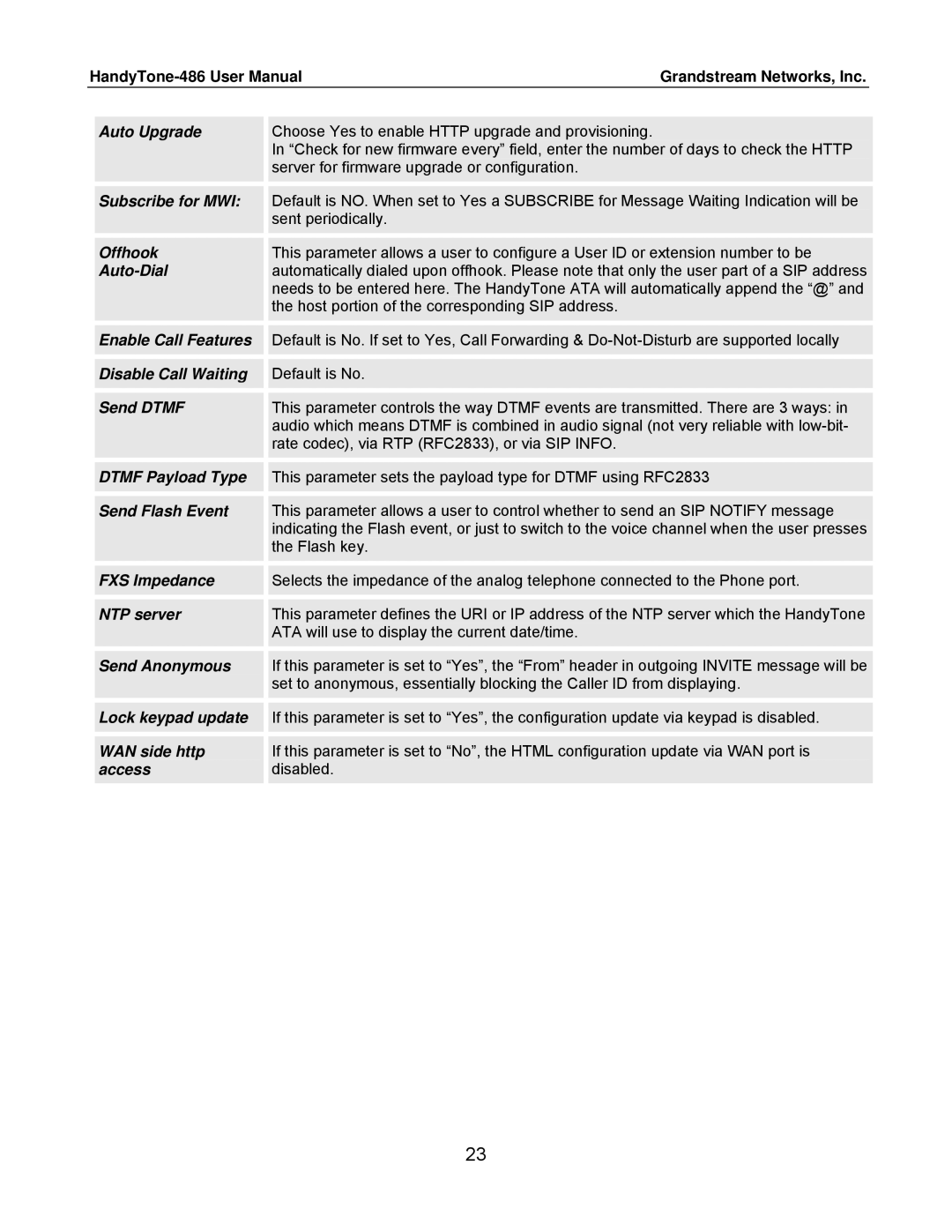 Grandstream Networks 486 user manual Offhook 