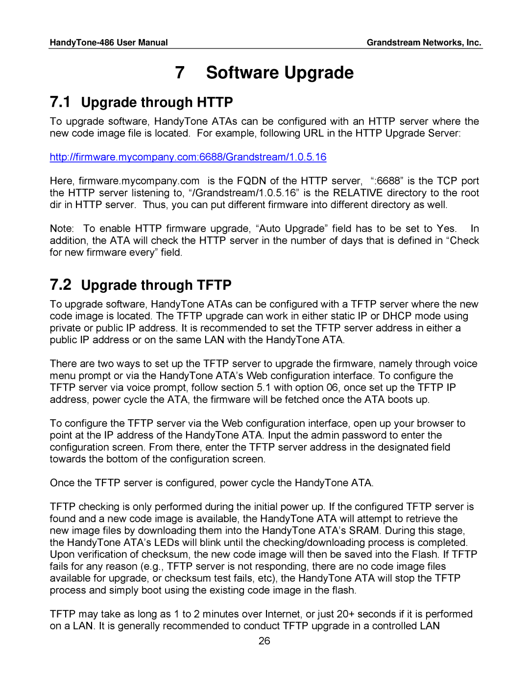 Grandstream Networks 486 user manual Software Upgrade, Upgrade through Http, Upgrade through Tftp 