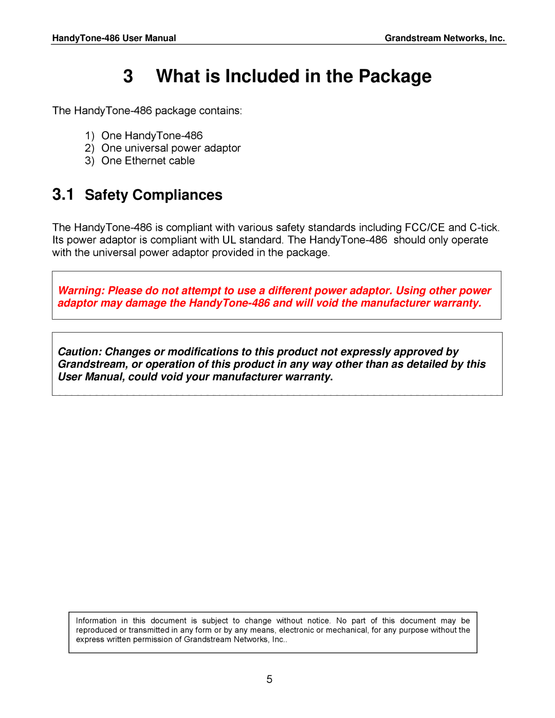 Grandstream Networks 486 user manual What is Included in the Package, Safety Compliances 