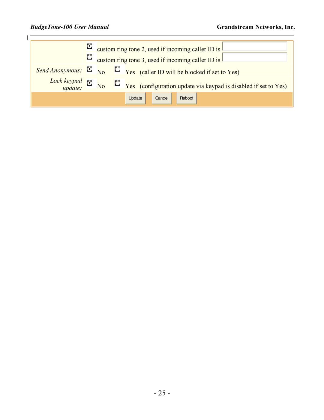 Grandstream Networks BudgeTone-100 user manual Send Anonymous 