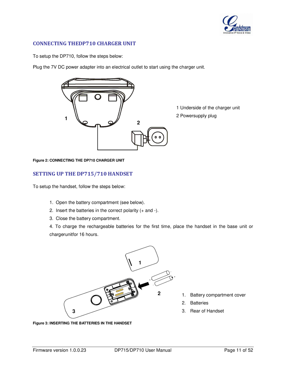 Grandstream Networks manual Connecting THEDP710 Charger Unit, Setting UP the DP715/710 Handset 