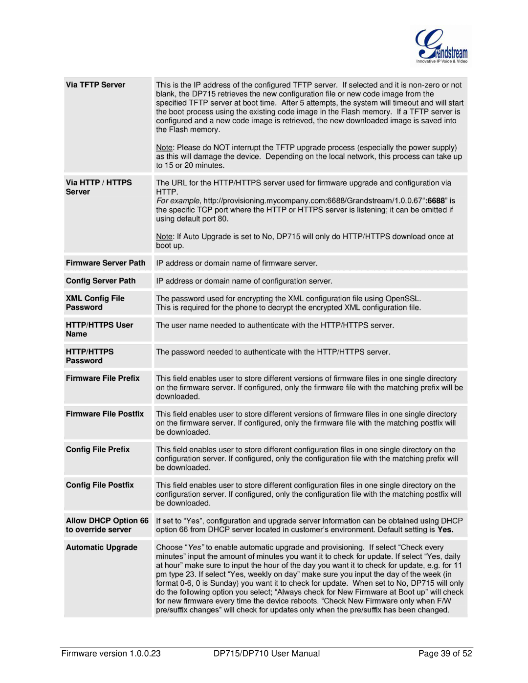 Grandstream Networks DP710 manual Http/Https 